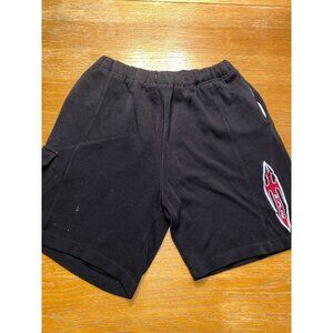 Mens Black "Hot-Tee" Elastic Waist Shorts With Flame Embroidery & Pockets - Size